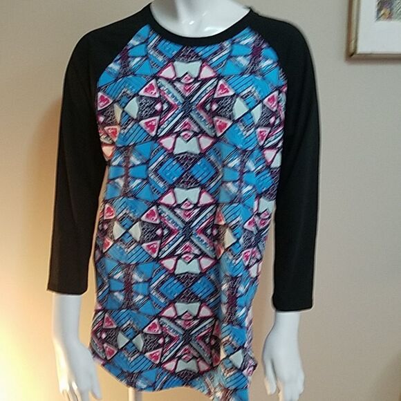 LuLaRoe Blue & Pink Long Sleeve Tee Shirt (Medium) - Picture 2 of 5